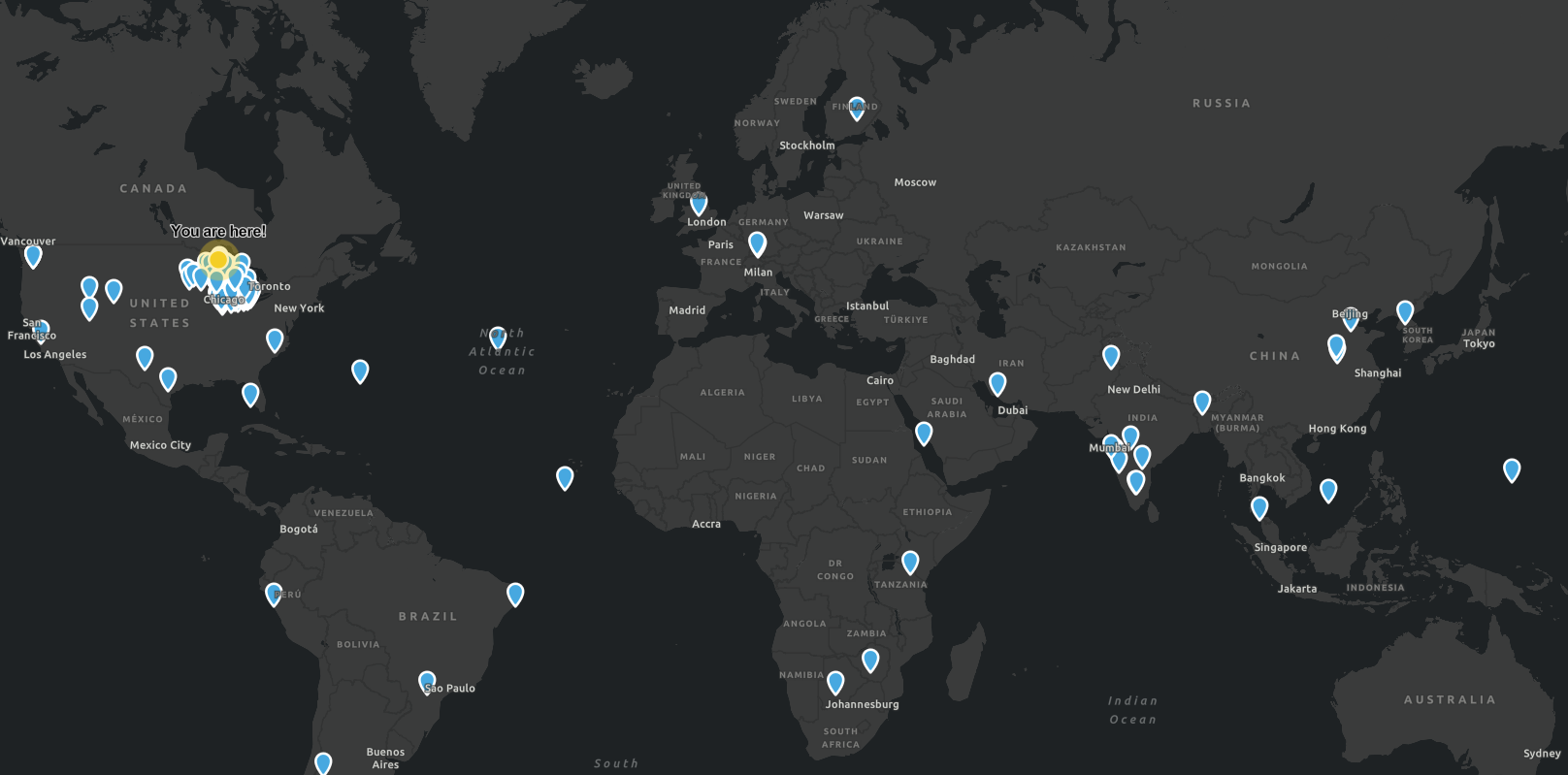 Map showing student locations